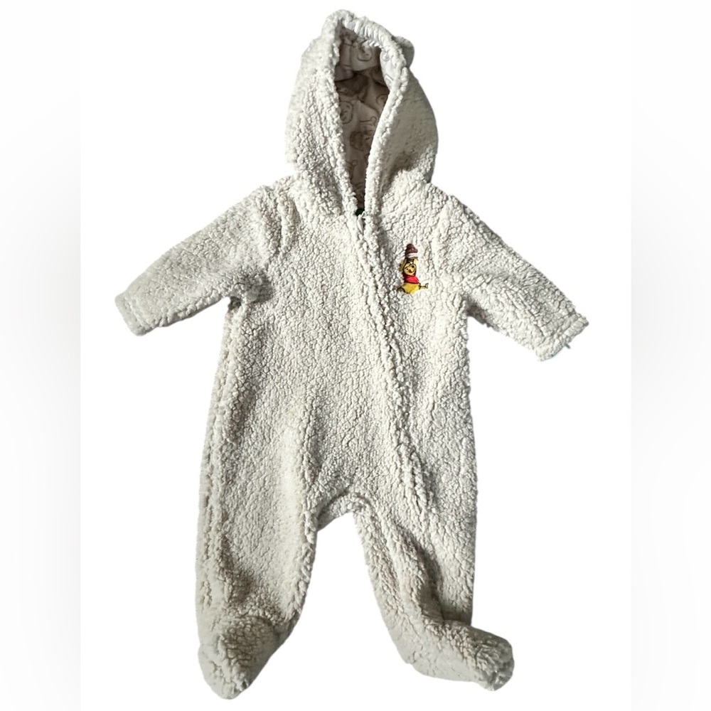 Disney Cream Sherpa Hooded Baby One-Piece Footie Unisex Size 3-6 Months NWT